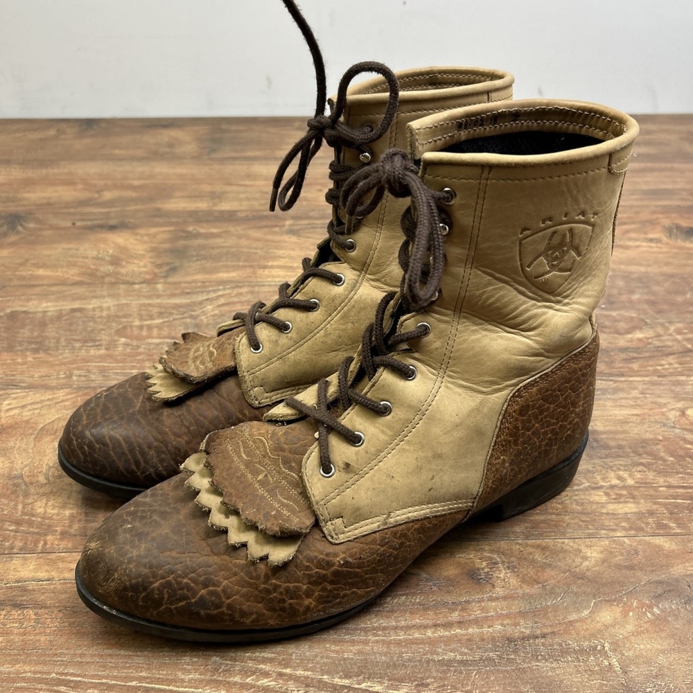 Ariat Mens A2 Competitor Heritage Laced Boots Two Tone Brown Roper Sz 12 Cowboy